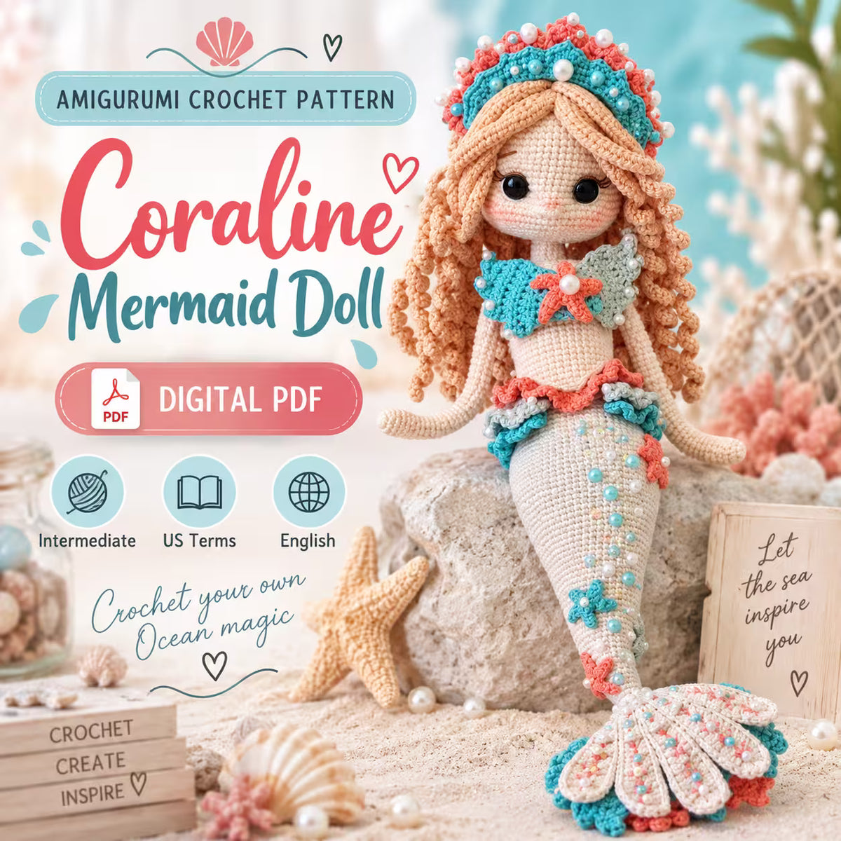 Coraline Mermaid Doll – Amigurumi Crochet Pattern PDF