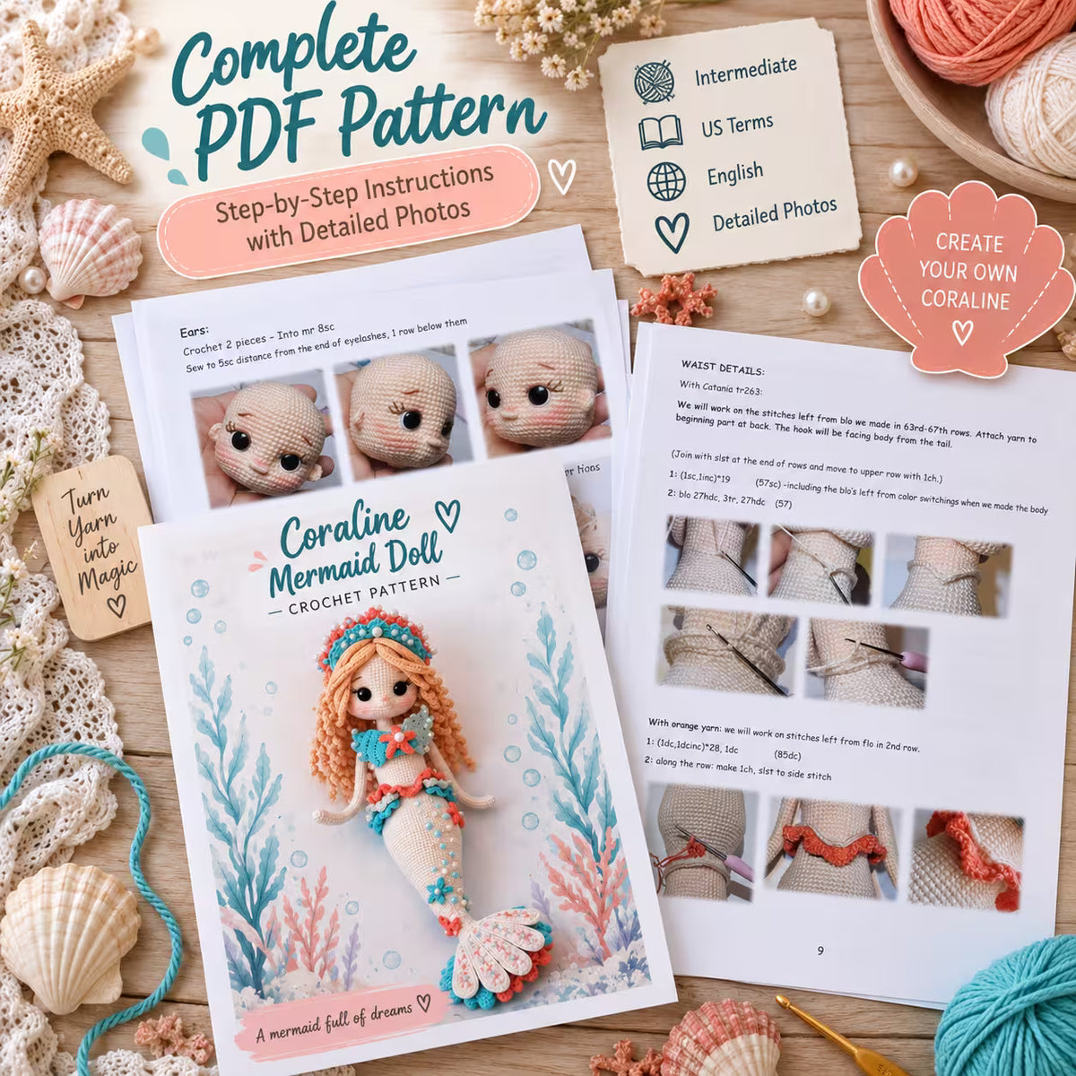 Coraline Mermaid Doll – Amigurumi Crochet Pattern PDF