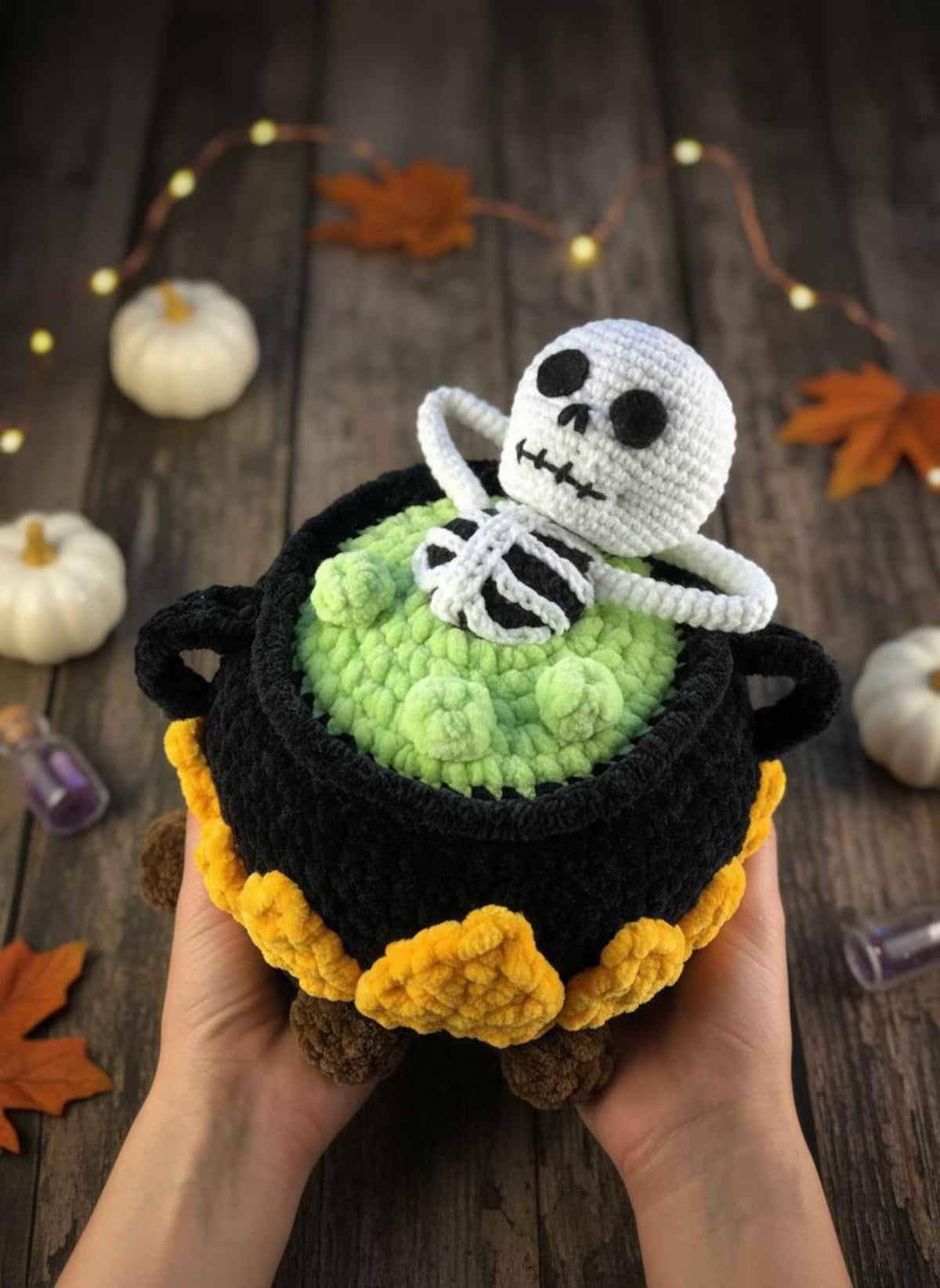 Skeleton in Cauldron Crochet Pattern | Halloween Amigurumi PDF