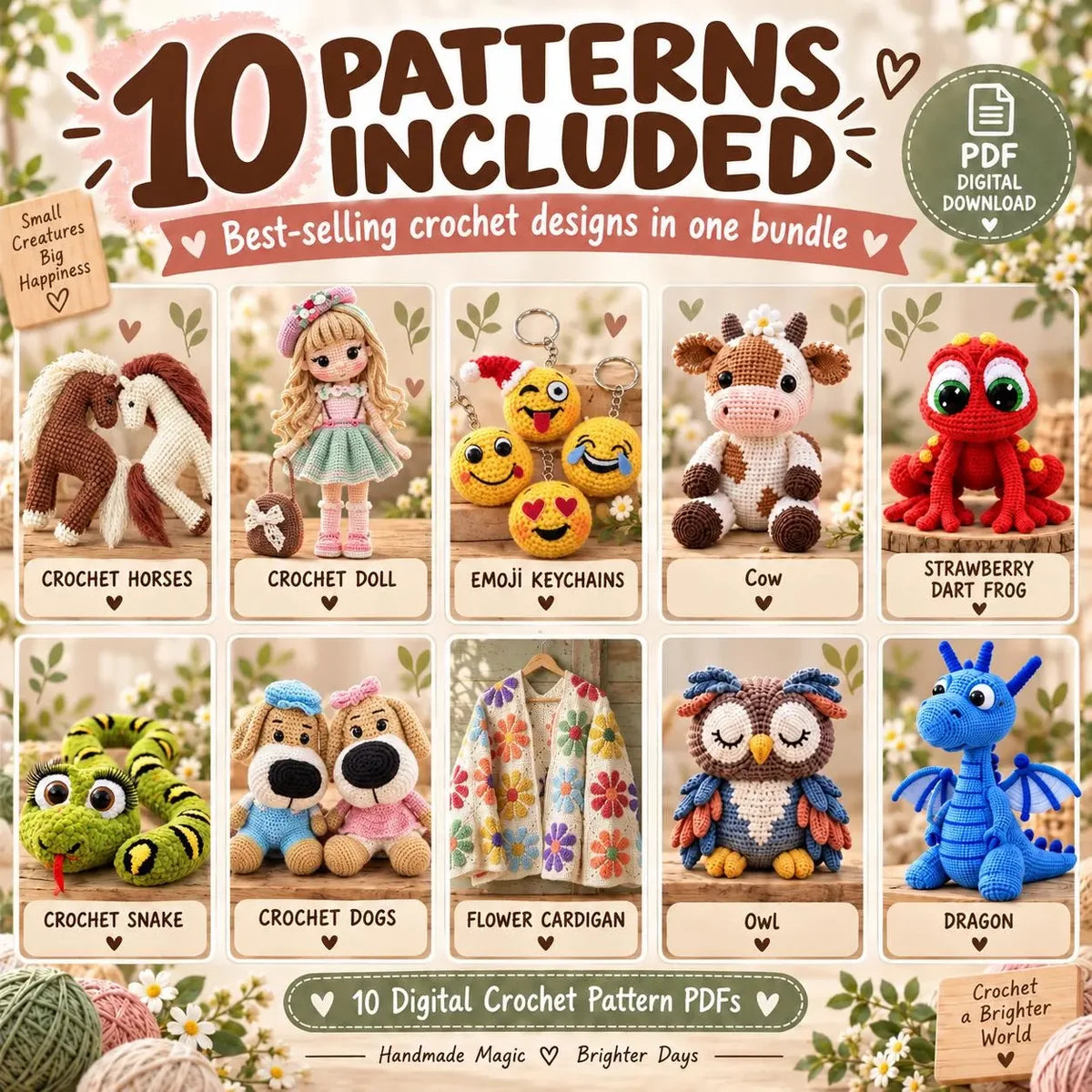 10 Amigurumi Crochet Patterns Bundle – Digital PDF Collection